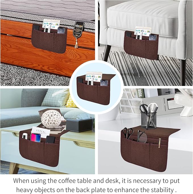 Bedside Caddy Bedside Storage Organizer Magazine Phone Tablet iPad Remote Holder, Organizer Caddy for Home College Dorm Bed, Sofa, Bunk Bed (Brown)