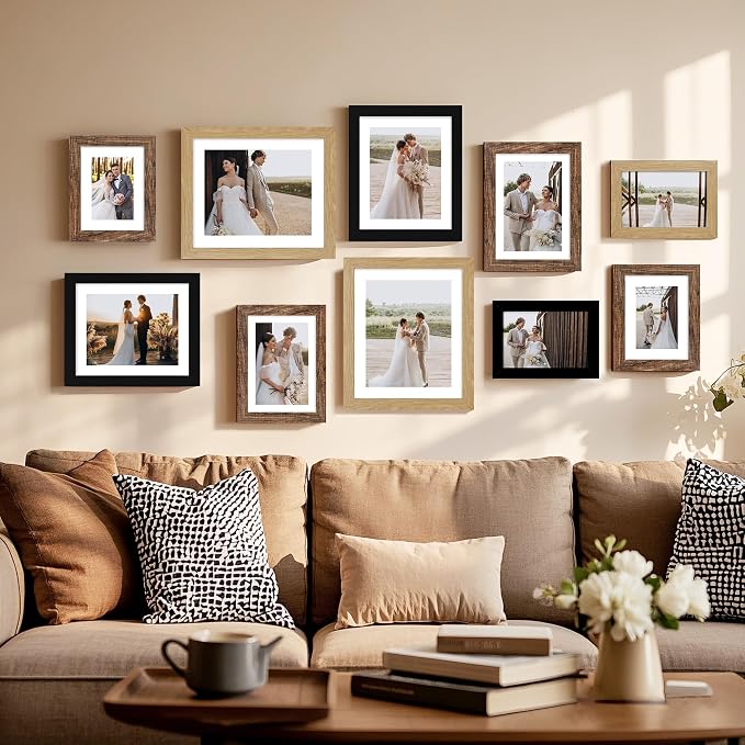 Hongkee 5.5 x 8.5 Diploma Frame Set of 4, Made of Real Glass and Rustic Brown Frame, 5.5 by 8.5 Photo for Wall or Tabletop