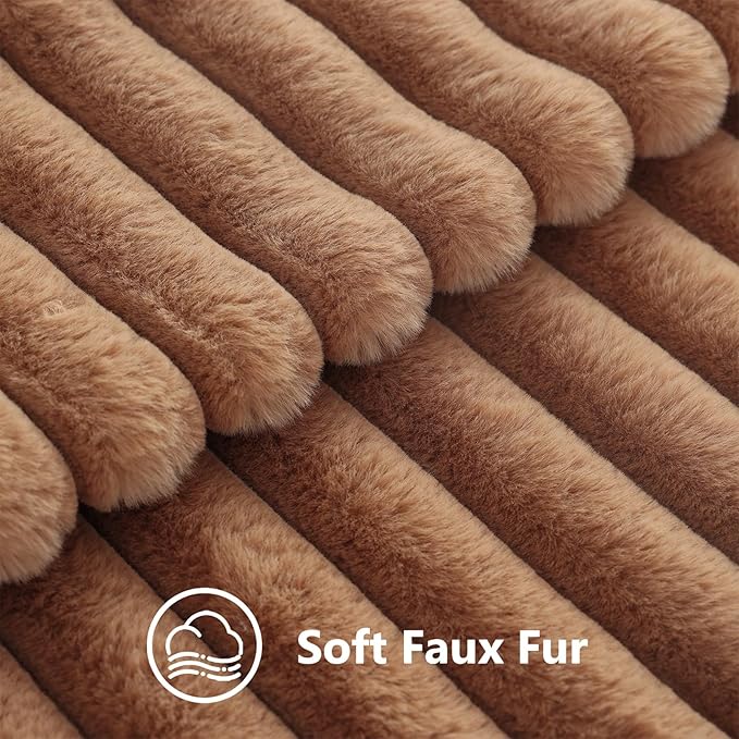 decorUhome Fall Faux Fur Throw Pillow Covers 18x18 Set of 2 Brown | Decorative Soft Cozy Striped Plush Modern Farmhouse Boho Couch Pillow Cases Velvet Back for Sofa Bed Living Room Home Decor