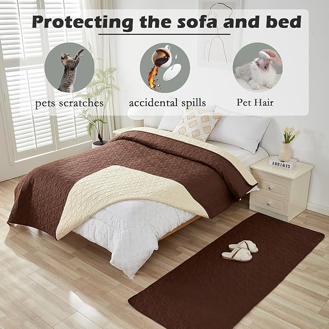 Waterproof Dog Bed Cover Pet Blanket, Soft Pet Couch Covers for Sofa Washable, Bed Couch Sofa Furniture Protector for Puppy Cat Kids (Brown,170 * 210 CM)
