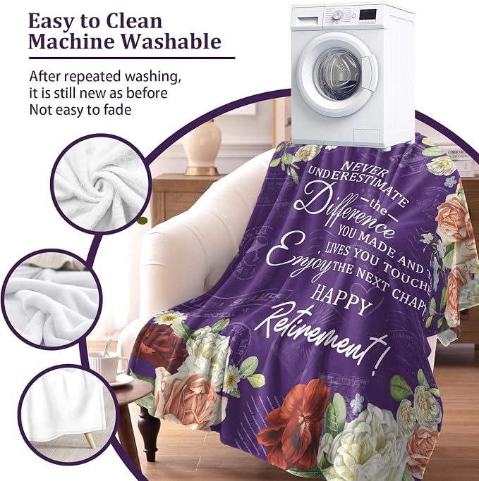 Retirement Gift for Woman 2026, Purple Retirement Blanket for Women 60"x50" | Happy Retired Gifts, Soft Purple Retirement Throw for Retiring Coworker, Teacher, Nurse, Mom, Farewell & Going Away Gift