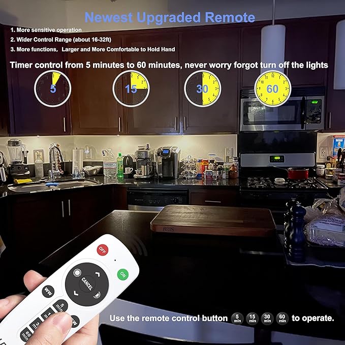 LDOPTO Motion Sensor Under Cabinet Lights with Remote 4 Pack, Dimmable Battery Operated Closet Lighting, LED Night Lights Indoor for Kitchen Hallway Stairway, tunable 3 Colors with timers