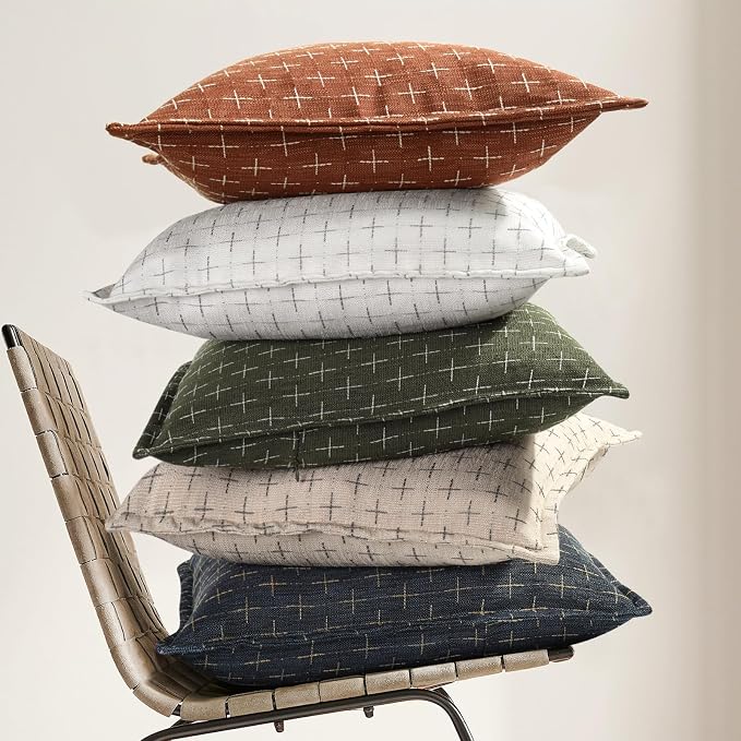 Fall Pillow Covers 22x22 Set of 2 Soft Polyester Textured Rust Pillow Covers with Stylish Flange Edge Cozy Farmhouse Throw Pillows for Couch Bed Sofa Living Room Fall Decor