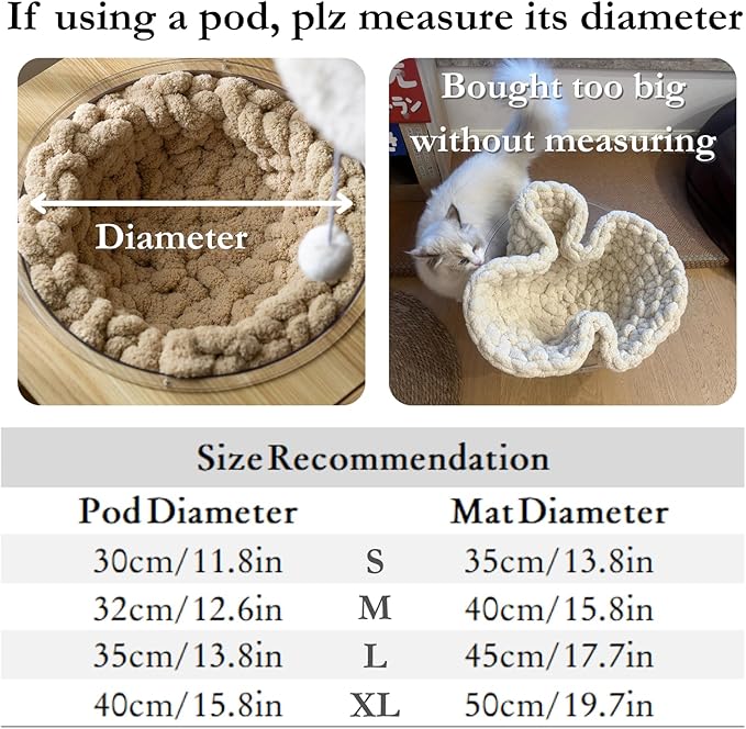 Cat Knitted Bed Mat, Extra-Soft Washable Warm Round Pads Cushions for Indoor Kittens, Cat Trees Towers, Perfect for Kneading and Sleeping (Blue,Small)