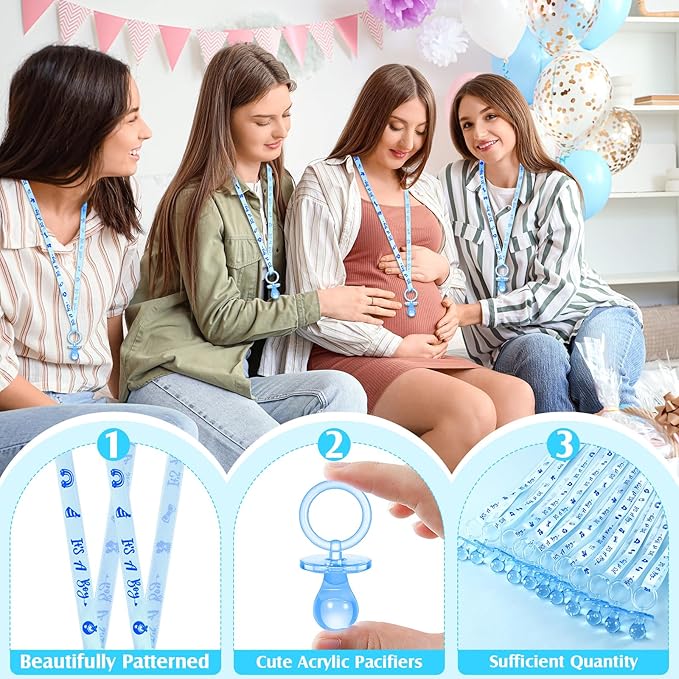 ZYFLSQ 60 Pieces Baby Shower Pacifiers Necklace, Acrylic Pacifier Necklaces for Baby Shower Games Boy Charm, Party Favors, Decorations DIY, Gender Reveal Table Scatter(Blue)
