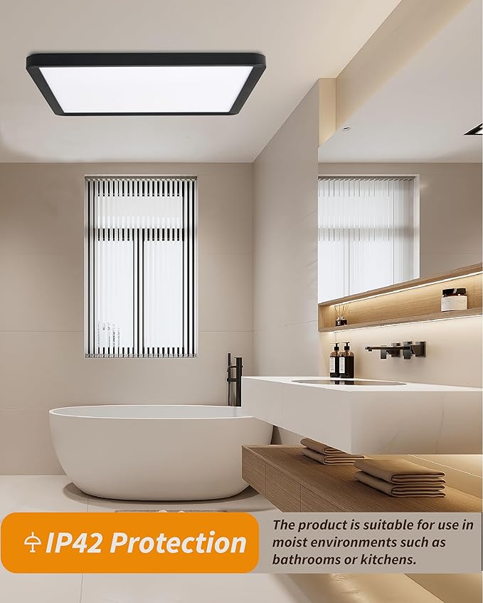 Square Led Flush Mount Ceiling Light,16 Inch 40w 3820lm led Light 3000k,4000k,6000k CCT Selectable,Flat Panel Super Slim Led Ceiling Light Fixture,for Living Dining Kitchen Bedroom Room (1Pack-Black)