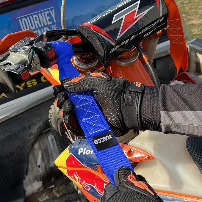 HACCOPLANET Ratchet Straps, 5280lb Break Strengeth, 1.6" Heavy Duty Ratchet Tie Down Strap Set w/Padded Handle, S Hook, Soft Loop for UTV Motorcycle Truck Cargo Straps (Blue, 8FT)