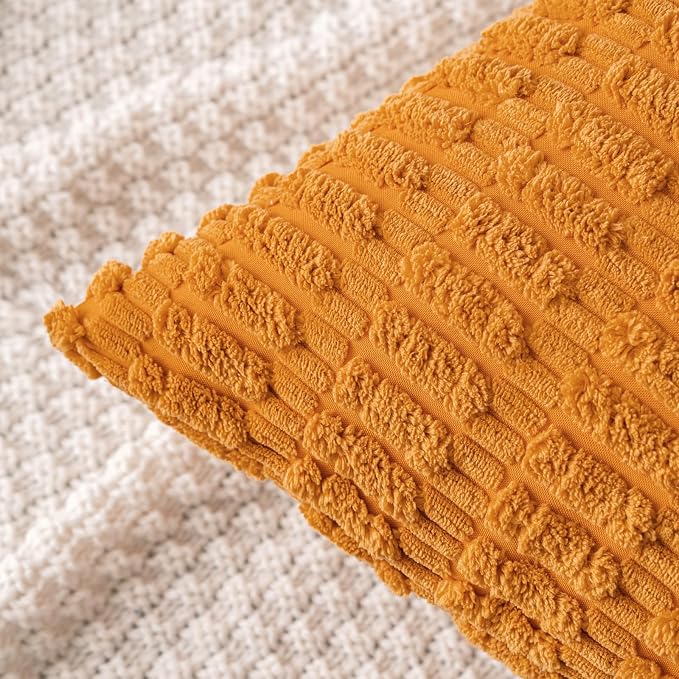 MIULEE Fall Pack of 2 Burnt Orange Corduroy Decorative Lumbar Pillow Covers 20x12 Inch Soft Boho Striped Throw Pillow Covers Modern Farmhouse Home Decor for Sofa Living Room Couch Bed