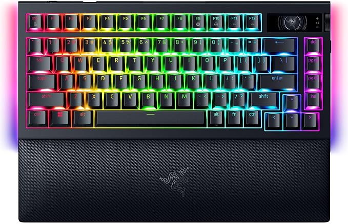 Razer BlackWidow V4 Pro 75% Wireless Gaming Keyboard, Orange Switches | Tactile & Quiet Switches, OLED Display, Hot Swappable, 4K Hz Wireless, Bluetooth, Command Dial, Chroma RGB, Razer Snap Tap