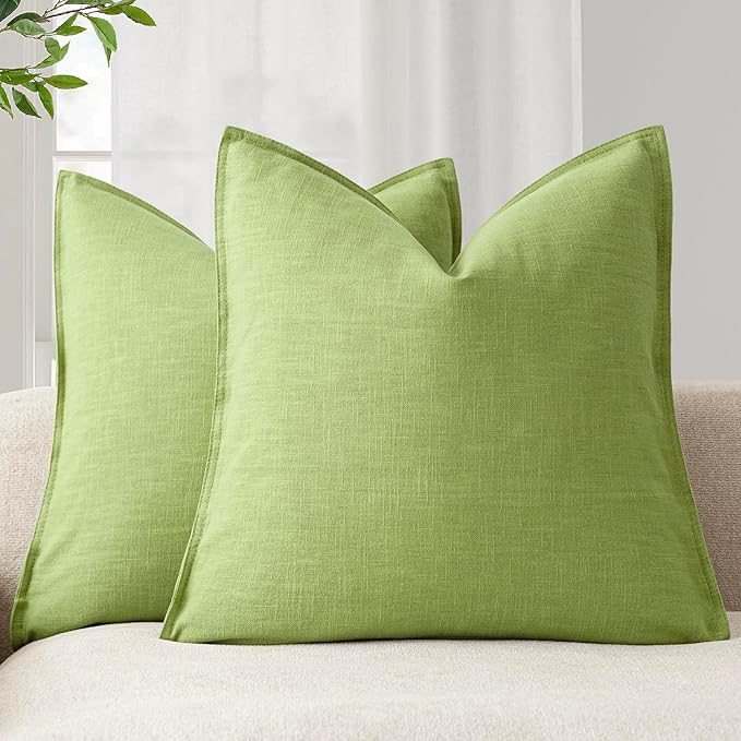 Foindtower Pack of 2, Decorative Linen Solid Throw Pillow Covers Soft Accent Euro Cushion Case Farmhouse Neutral Pillowcase for Chair Couch Sofa Bedroom Living Room Home Decor 22 x 22 Inch Lush Green