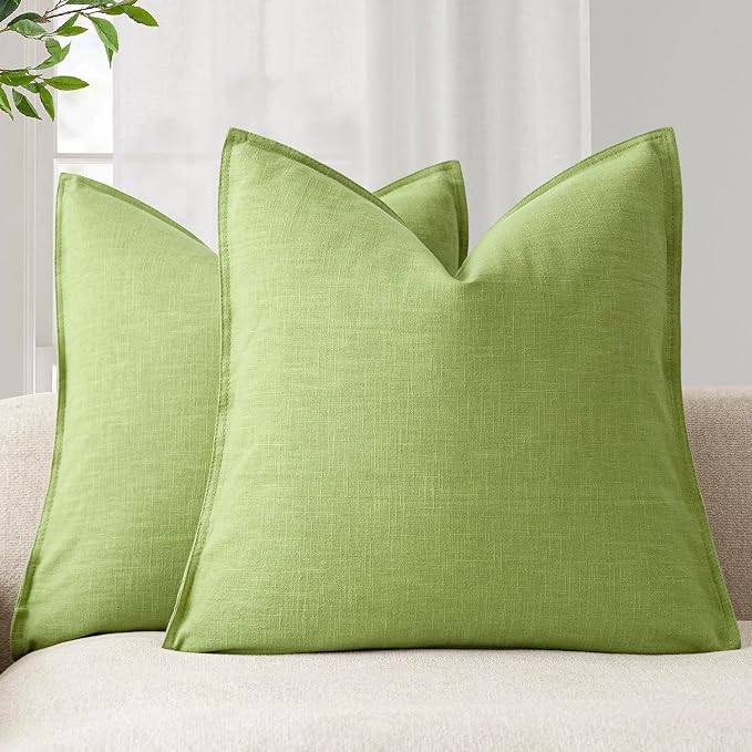 Foindtower Pack of 2, Decorative Linen Solid Throw Pillow Covers Soft Accent Euro Cushion Case Farmhouse Neutral Pillowcase for Chair Couch Sofa Bedroom Living Room Home Decor 26 x 26 Inch Lush Green