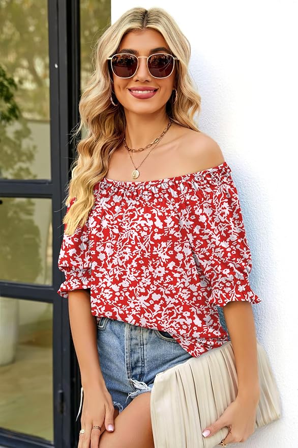 WIHOLL Womens Short Sleeve Square Neck Summer Tops Dressy Casual Blouses Trendy Clothes 2026