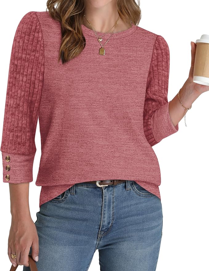 WIHOLL 3/4 Length Sleeve Womens Tops Sweaters Shirts Lightweight Spring Outfits 2026 Winter Clothing S-2XL