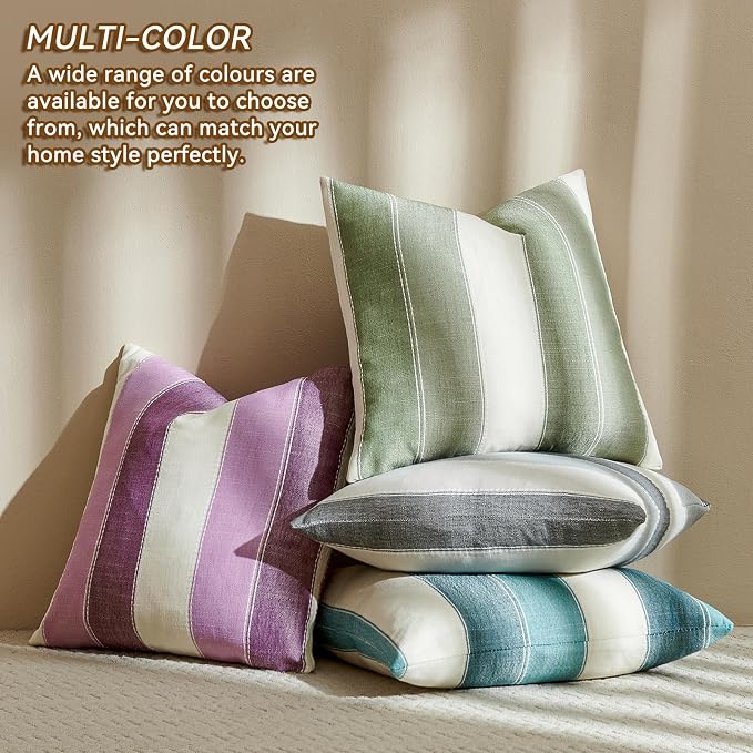 Pack of 2 Farmhouse Stripe Check Throw Pillow Covers Set Case Cotton Linen Decorative Pillowcases Cushion Cover for Couch Bench Sofa 24x24 Inch Sage Green
