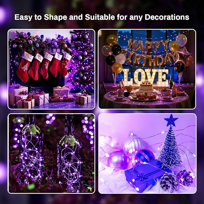 ZGWJ 6 Pack Fairy Lights Battery Operated with Remote, 7ft 20 LED Mini Fairy String Lights with Timer 8 Lighting Modes Waterproof for Halloween Christmas Tree DIY, Parties, Bedroom Decorations Purple