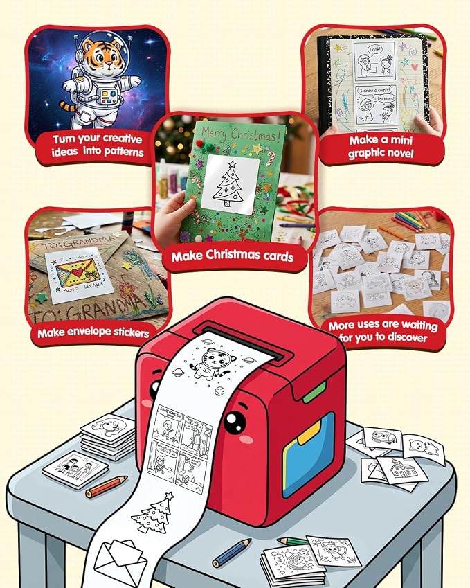Smart AI Voice Sticker Printer Cube, Magic Thermal Sticker Maker with Display, Inkless Portable Sticker Cube for Home, Office, Study & DIY Projects, 5 Rolls Paper Included