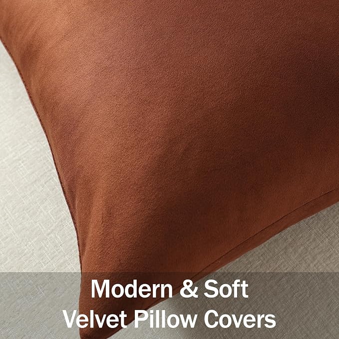 Throw Pillow Covers 18x18 Reddish Brown: Pack of 2 Cozy Soft Velvet Square Modern Luxury Decorative Throw Pillow Cases for Sofa Couch Living Room Bed Home Decor
