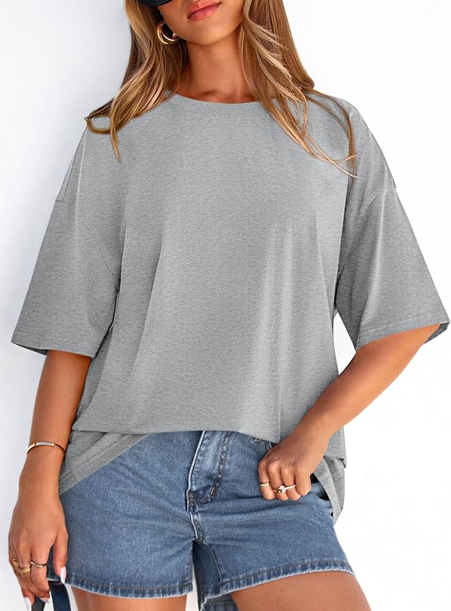 PRETTYGARDEN Womens 2026 Spring Going Out Tops Casual Short Sleeve Crewneck Loose Fit Basic Oversized T Shirts Summer Outfits