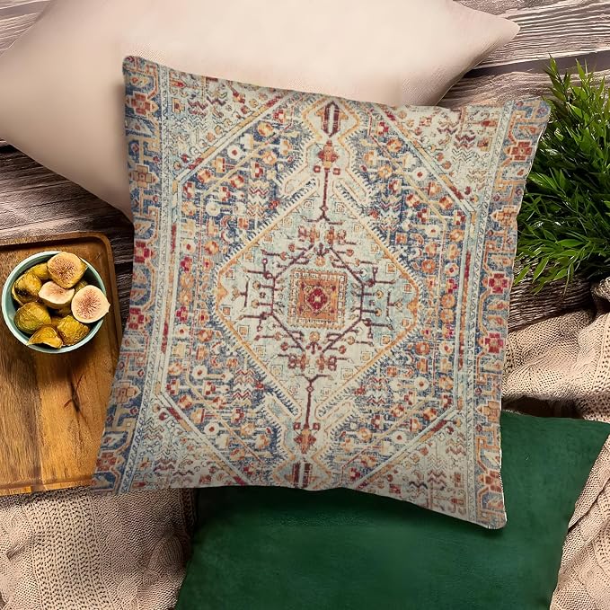 Boho Throw Pillow Covers 18x18 inch Set of 2,Bohemian Vintage Carpet Pattern Antique Ethnic Decor Double Sided Pattern Cushion Cover Soft Pillow Case Living Sofa Room Bed Square Pillow Cover