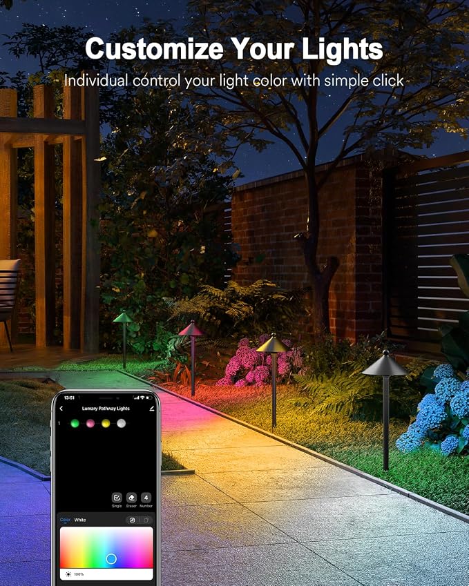 Lumary Smart Low Voltage Pathway Lights 2000LM, IP65 Waterproof, 24V | RGBAI/Cool/Warm light, Timer, 50+ Scenes, Custom Schedules, Works with Alexa/Google Home, Garden/Driveway/Landscape Lighting
