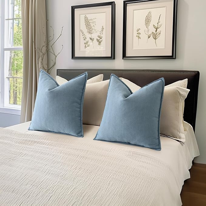 MIULEE Pack of 2 Light Blue Decorative Chenille Pillow Covers 20x20 Inch | Soft Couch Throw Pillows,Farmhouse Cushion Covers with Elegant Design for Sofa,Bedroom,Living Room,Spring Home Decor