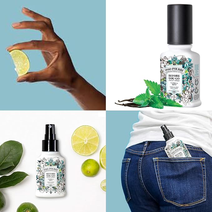 Poo-Pourri Before-You-Go Toilet Spray Vanilla Mint 2 Fl Oz & 10 ml Travel Sprays - Toilet Tidings and Oh, Spritzmas Tree
