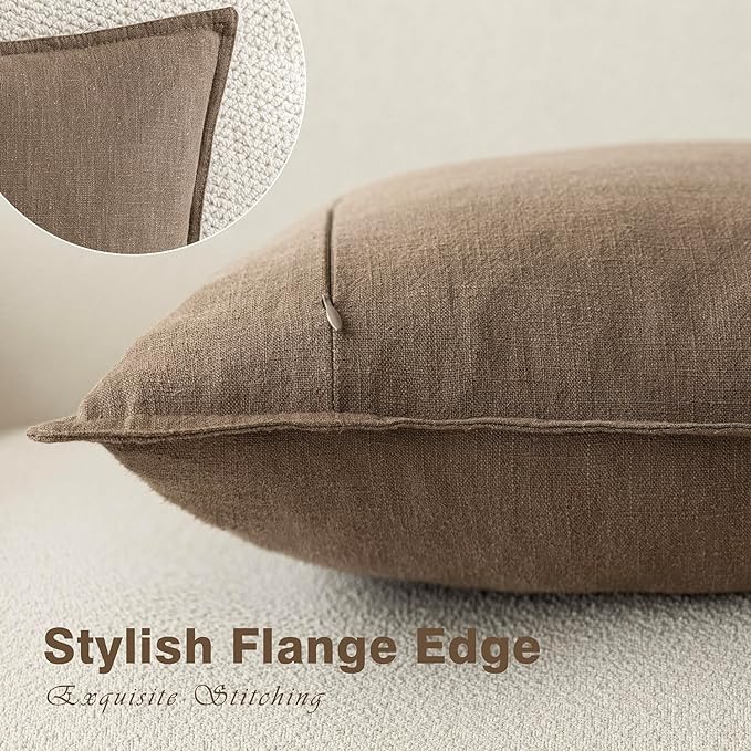 Foindtower Pack of 2, Decorative Linen Solid Throw Pillow Covers Soft Accent Cushion Case Boho Farmhouse Neutral Pillowcase for Chair Couch Sofa Bedroom Living Room Home Decor 20 x 20 Inch Light Brown
