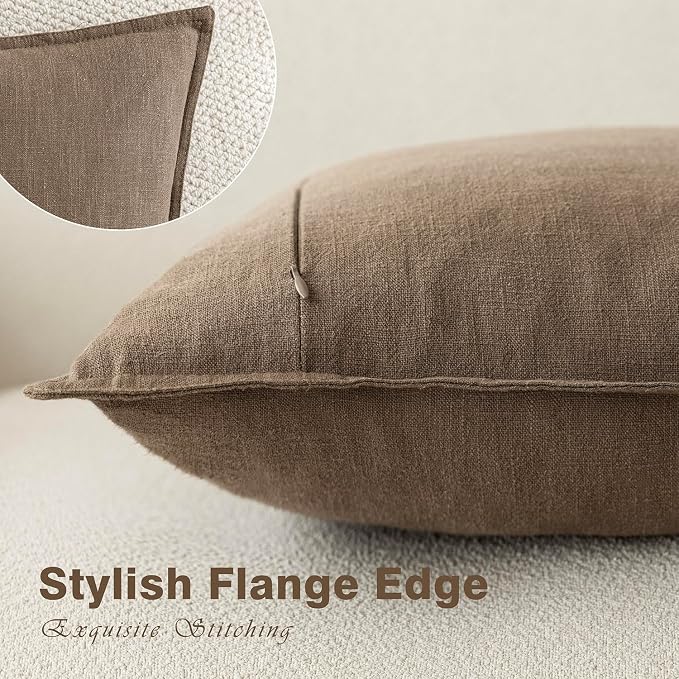 Foindtower Pack of 2, Decorative Linen Solid Throw Pillow Covers Soft Accent Cushion Case Boho Farmhouse Neutral Pillowcase for Chair Couch Sofa Bedroom Living Room Home Decor 18 x 18 Inch Light Brown