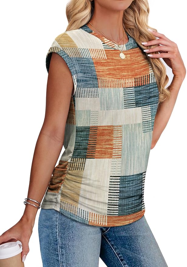Sampeel Womens Summer Tops Trendy 2026 Ruched Cap Short Sleeve Tshirts Shirts Crew Neck T Shirts Fashion