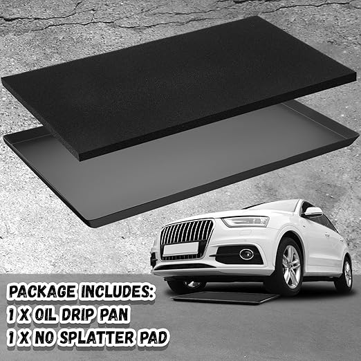 Uiifan 1 Set 35 x 22 x 1.6 Inch Oil Drip Pan for Under Car with Thickened Square No Splatter Pad Extra Large Oil Drain Tray for Automotive Transmission Garage Machinery Supplies to Keep Floor Clean