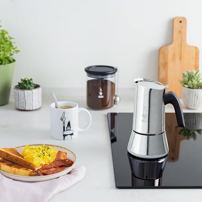 Bialetti - New Venus Induction, Stovetop Coffee Maker, Suitable for all Types of Hobs, Stainless Steel, 4 Cups (5.7 Oz), Silver