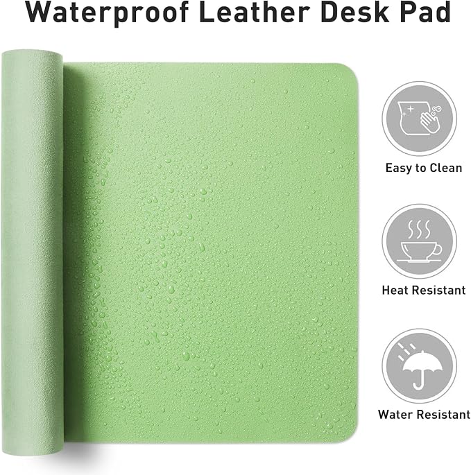 Aothia Leather Desk Pad Protector, Office Desk Mat, Large Mouse Pad, Non-Slip PU Leather Desk Blotter, Laptop Desk Pad, Waterproof Desk Writing Pad for Office and Home (48"x17", Foam Green)