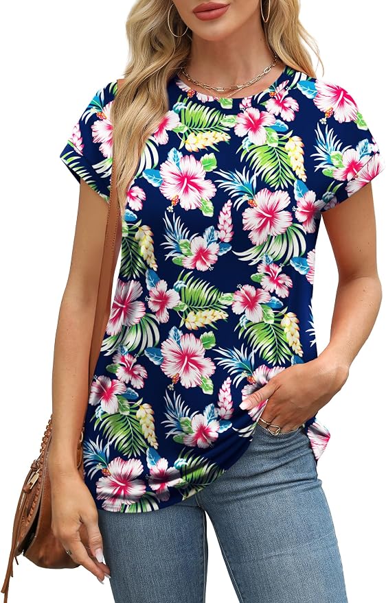 Alaroo Womens Summer Tops Short Sleeve Shirts Crew Neck Tshirt Cute Trendy Tunic Blouses (S-3XL)