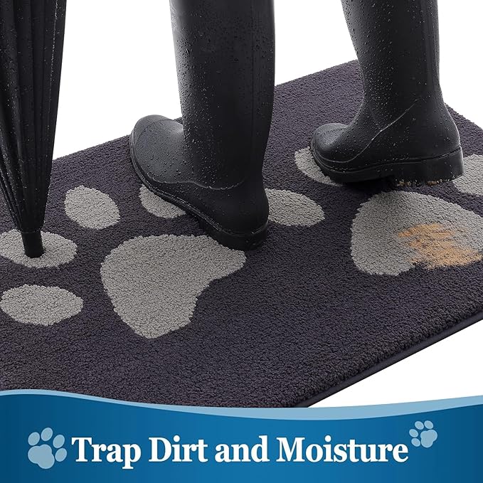 Buganda Dog Door Mat for Muddy Paws, Absorbent Dirt Trapper Washable Indoor Doormats, Non Slip Low-Profile Mud Mat for Dogs, Front Entrance Doormat for Inside Floor (59x24 Inches, Dark Grey)