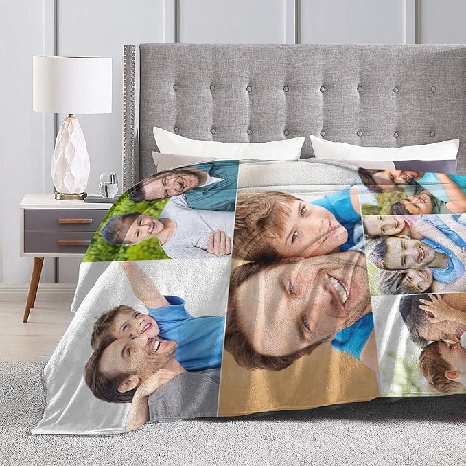 QETXVI Custom Blanket with Photos Text Customized Blanket Personalized Flannel Throw Blankets for Adult Kid Birthday Christmas Halloween Fathers Mothers Valentines Gift - 60"x 80"