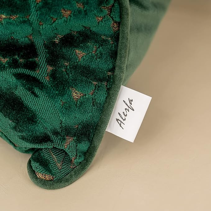 Alerfa 12 x 20 Inch Green Teal Rectangle Maple Leaf Pillow Embroidery Cut Velvet Cushion Case Luxury Modern Lumbar Throw Pillow Cover Decorative Pillow for Couch Sofa Living Room Bedroom Car