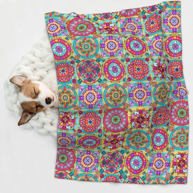 Boho Throw Blanket - Colorful Bohemian Floral Blanket for Dog Cat Pet Blankets 30x20 for Couch Sofa Bed