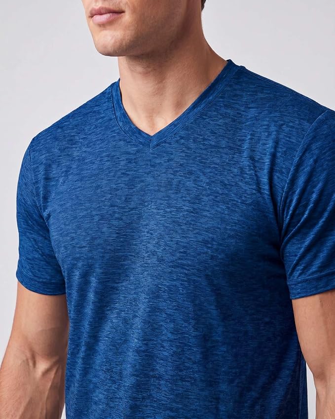 5 Pack Men's Dry Fit V Neck Gym Workout T Shirts Athletic Moisture Wicking | Cooling, Quick Dry, Breathable, Short Sleeve, Exercise, Cycling, Sports, Outdoor, Fitness, Golf, Crossfit, Hiking, Tennis