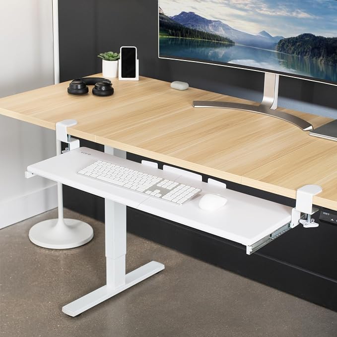 VIVO White Extra Large 34 x 11 in Under Desk Keyboard Tray, MOUNT-KB15EW | Keyboard Tray for Typing, Slide Out Platform, Extra Sturdy C-Clamp Mount System, Computer Drawer, Black Frame