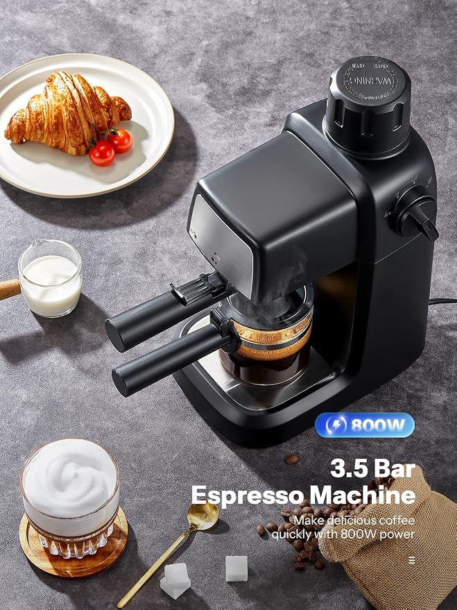 Reemix Espresso Machine 3.5 Bar, 800W Compact Size Coffee Maker | with Steam Wand, 4 Cups Cappuccino & Latte Machine for Home and Office