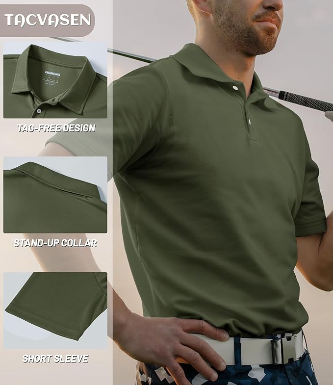 TACVASEN Mens Golf Shirt Dry Fit Mens Polo Shirts Short Sleeve Performance Golf Polos for Men with Collar Work Shirts