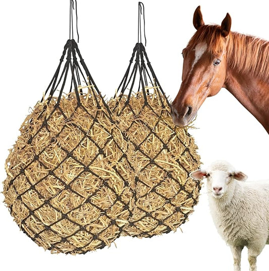 2PCS Hay Nets for Horses,2.36"x2.36" Holes 40”Horse Hay Feeder Net for Slower Feeding,Strong Load-Bearing Hay Bag Hanging for Horse Stable Trailer (Black)