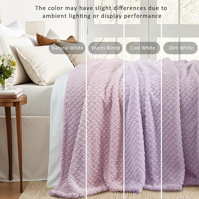 Exclusivo Mezcla Soft Fleece Twin Size Blanket for Bed, Lilac Purple | Jacquard Lightweight Cozy Bed Blanket, Breathable Decorative Fuzzy Textured All Season Use, 60x80 Inches