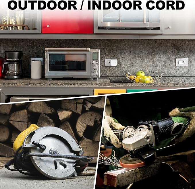 EP 15 Ft Outdoor Extension Cord with 3 Electrical Power Outlets - 16/3 SJTW Black Cable with 3 Prong Grounded Plug for Safety Great for Christmas Lights, Garden and Major Appliances