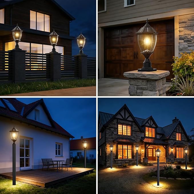 Solar Lamp Post Lights Outdoor Waterproof with Pier Mount Base, 20" H Large Aluminum Outside Solar Lights for Yard, Dusk to Dawn Outdoor Column Lights for Garden, Pathway, Patio(1 Pack)