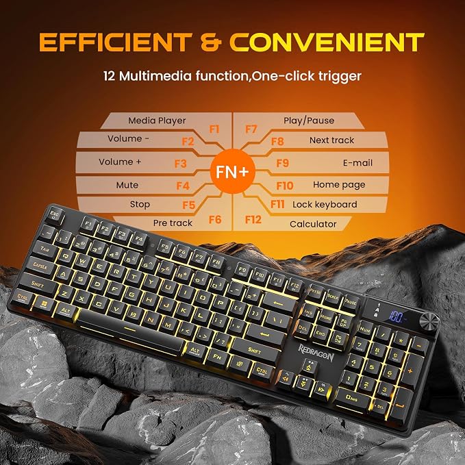 Redragon K521 Pro Wireless Gaming Keyboard with Screen, 4000mAh Battery | Mechanical Feeling, Tri-Mode BT/2.4G/USB-C, RGB Keyboard, 12 Multimedia Keys, Programmable Software, Full-size keyboard