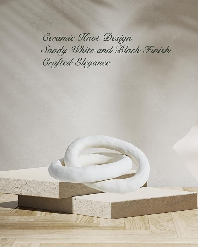 UPWOIGH White Knot Inspired Modern Ceramic Decor,8.07x6.02x8.07 in Large Minimalist Coffee Table Decor,Big Handmade Boho Ceramic Link Chain Decorative Home Décor for Living Room