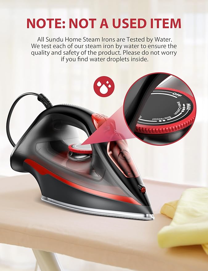 Burst steam Iron for Clothes, Automatic Shutoff, Light Weight, 1500W Iron with Non-Stick Ceramic Soleplate, 3-Way Auto-Off, Rapid Heating, Self-Cleaning, 15.21oz Water Tank Ironing Clothes for Home