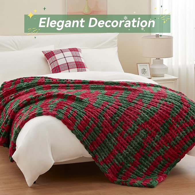 Negwoo Chunky Knit Throw Blanket, Knitted Throw Chenille Yarn, 50"*60" | Soft Thick Cable Knitted Blankets, Handmade Big Thick Blanket, Machine Washable Cute Comfy Blanket for Home Decor, X stripe