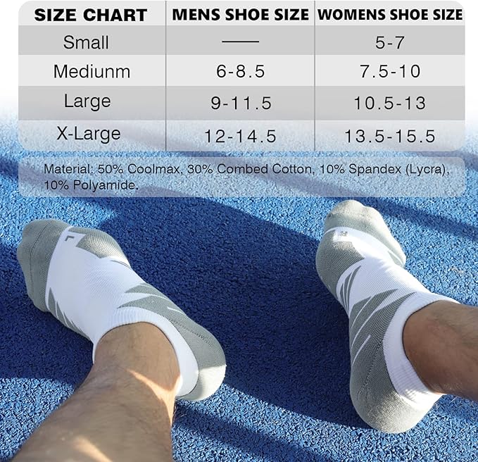 Hylaea No Show Running Athletic Anti-Blister Wicking Coolmax Socks, Seamless Anti-odor